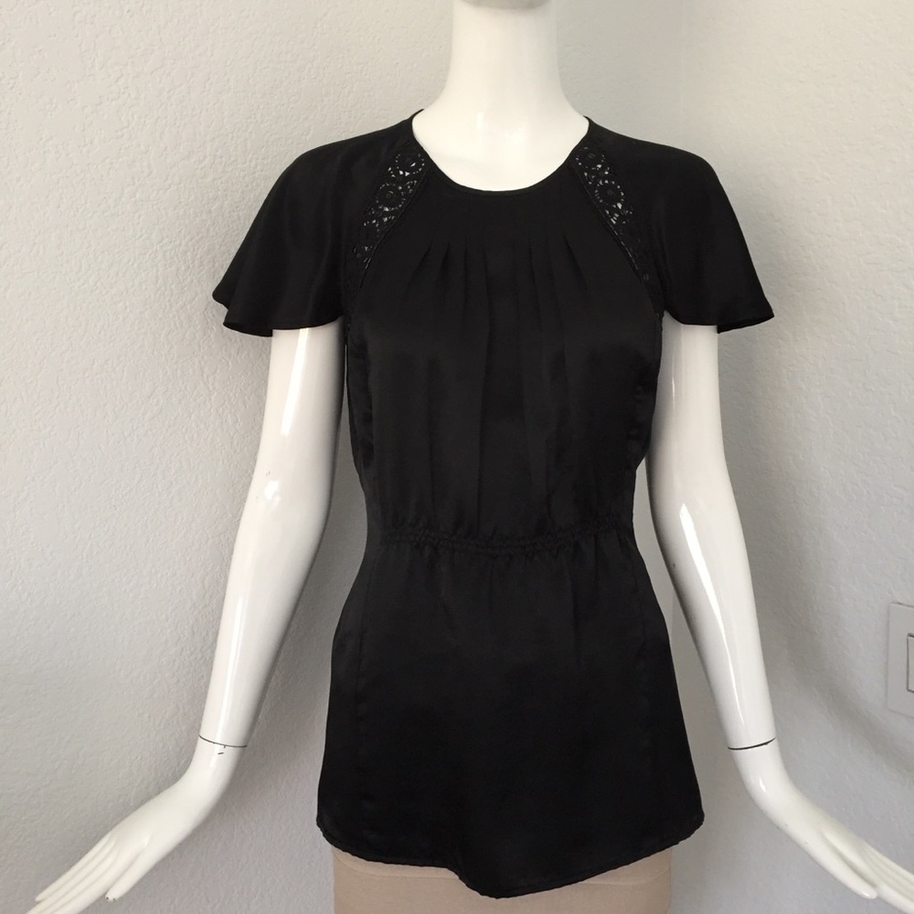 Tracy Reese black silk ruffle sleeve Blouse